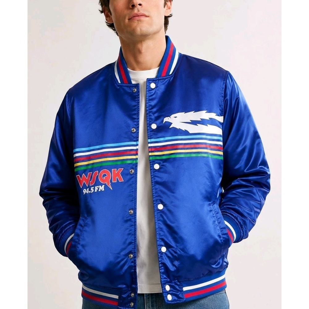 Netflix Stranger Things Varsity Jacket Blue Snap Bomber Men's Large NWT